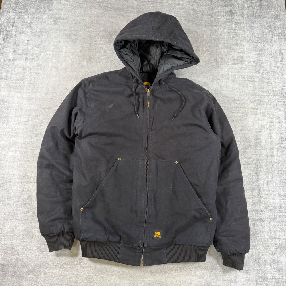 Oxgear Jacket Mens Medium Black Duck Canvas Hooded Quilted Bomber R510G Work